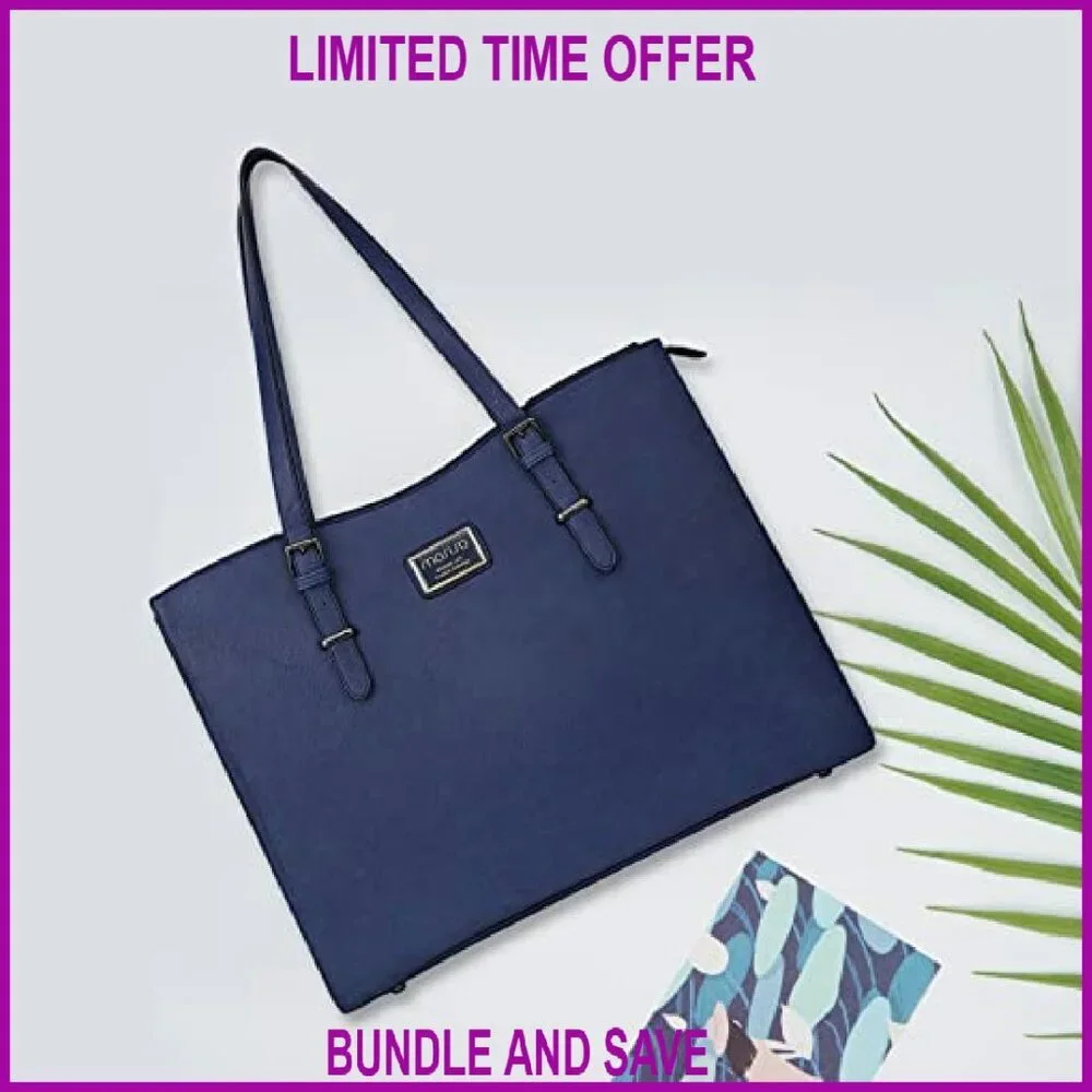 Waterproof PU Leather Laptop Tote Bag with Pouch for 15-16 inch Notebook